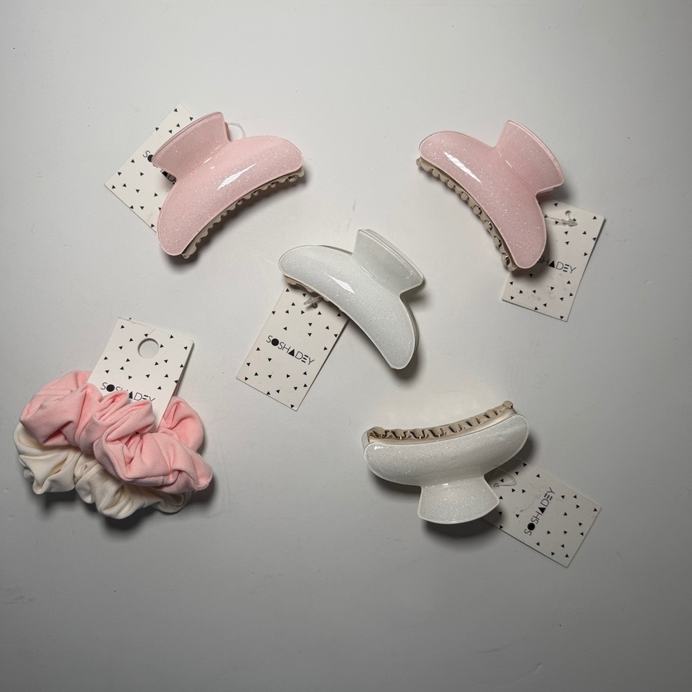 Pink and White Claw Clips and Scrunchies